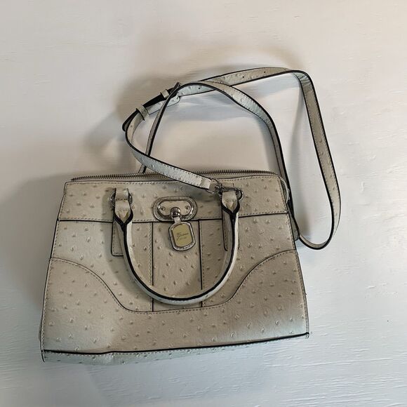 Guess Los Angeles Rare Only Tan Ostrich Leather Handbag - Picture 1 of 8